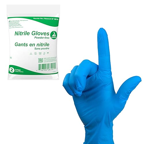 Dynarex Nitrile Disposable Exam Gloves, Powder-Free, Keep in First-Aid  Kits, Perfect for Travel, Ambidextrous, Blue, Large, Bag (2 Pairs) in  Dubai