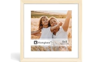 Hongkee 8x8 Picture Frame, Made of Solid Wood with Real Glass, Display Pictures 6x6 with Mat or 8 x 8 without Mat - Wall and 