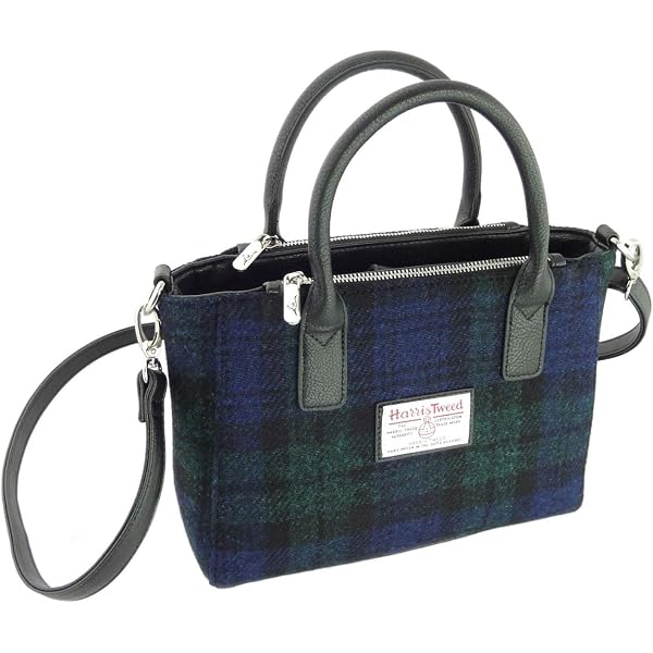 Women's Genuine Harris Tweed Small Tote Bag – Deep Pink Tartan, Zippered Compartment, Wool Shoulder Bag