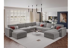EASE MOOSE Oversized Modular Sectional Sofa with Ottoman, Modern Luxury Wide Deep Modular Couch, U Shaped Couch for Big Spaces Living Room, Light Gray
