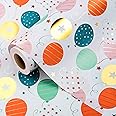 Retrify Birthday Wrapping Paper, Metallic Gold Gift Wrap Paper Roll, Colorful Balloon Cute Polka Dot Star Happy Birthday Design - 17 Inches x 32.8 Feet