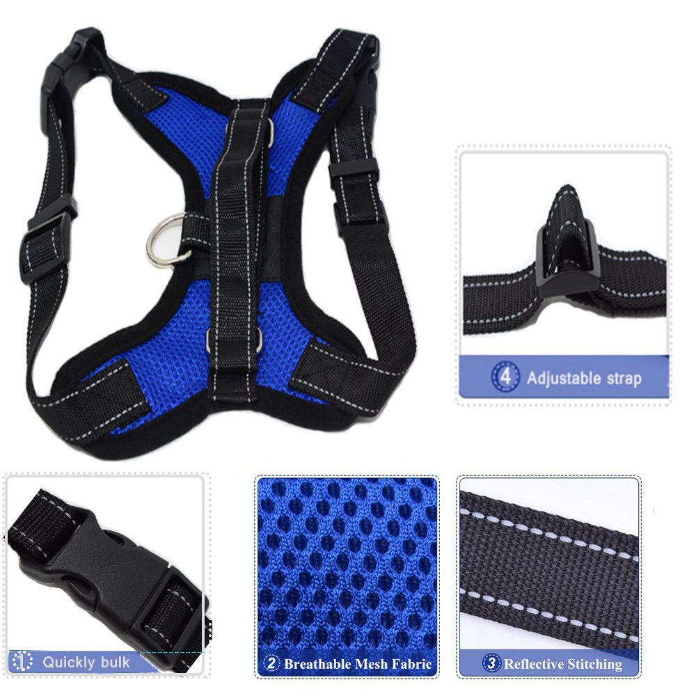Dog Harness Vest No Pull Santune Adjustable Heavy Duty Oxford Reflective Breathale Safety Pet Harnesses with Handle for Small Medium Large Dogs Walking Traveling Training (Blue, M)