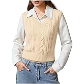 Milumia Women's Cable Knit V Neck Sweater Vest Sleeveless Ribbed Crop Tank Top