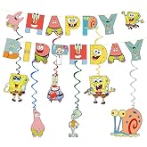 SpongeBob Happy Birthday Banner, Party Decoration With 6 Vortex Decorative Pendants