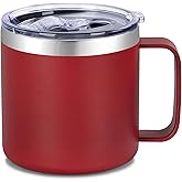 VEGOND 14 oz Insulated Coffee Mug with Handle, Stainless Steel Travel Coffee Mug with Lid, Double Wall Vacuum Metal Coffee Cup, Coffee Tumbler Powder Coated, Red 1 Pack