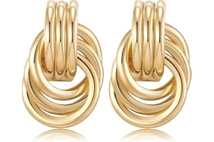 shinelab Chunky Earrings for Women Knot Link Circle Statement Drop Dangle Earrings Studs Trendy Jewelry M/L Size