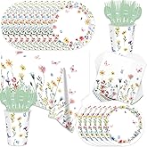 141Pcs Wildflower Party Decorations Spring Floral Birthday Decorations for 20 Guests - Tableware Plates and Napkins Forks Cups Straws Tablecloth for Baby Shower Party Decorations