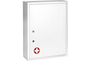 AdirMed Locking Medicine Cabinet Wall Mounted First Aid Cabinet with Lock, Lockable Wall Medicine Cabinet with Dual Lock and Dual Keys, 21" H x 16" W x 6" D, White