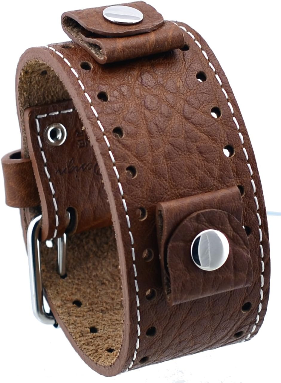 Rev Riverside Buffalo Italian Design Lug Width Tan Wide Leather Strap Cuff Band - RIV-T 22mm