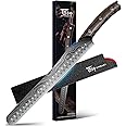 SYOKAMI Multifunction Carving Knife, 12 Inch High-Carbon Japanese Style Brisket Knife with Wood Handle, Damascus Pattern Full