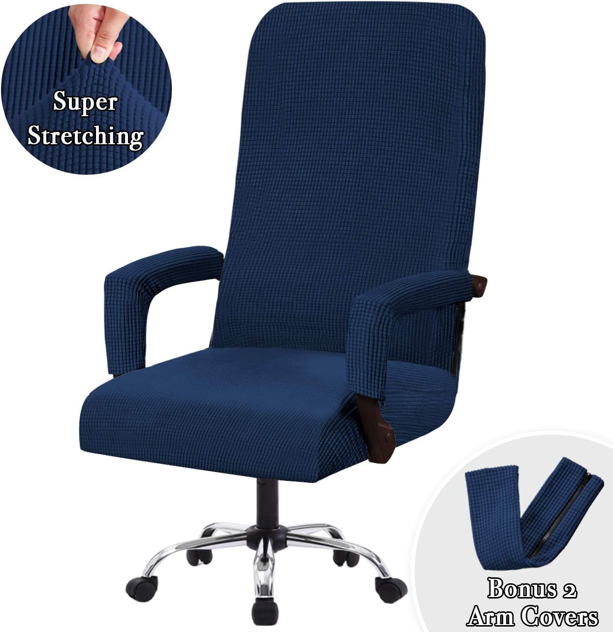Oversized Durable Soft High Stretch Office Chair Cover Lycra Furniture Protector Bonus With Office Chair Arm Covers Removable Stretch Office Chair Cover With Arm Rest Cover Black Armchair Slipcovers