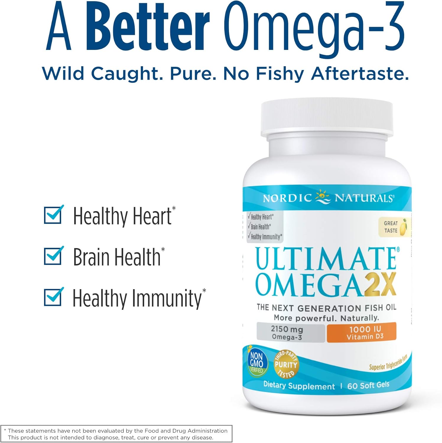 Amazon Com Nordic Naturals Ultimate Omega 2x With Vitamin D3 Lemon Flavor 2150 Mg Omega 3 1000 Iu D3 60 Soft Gels Omega 3 Fish Oil Epa Dha Brain Heart