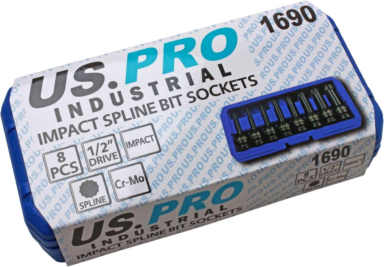 Us Pro by Bergen 8pc 1/2'' Impact Spline Socket Bit Set M5-M18 Bits Cr-Mo 80mm Length B1401, Variety Pack - Image 3