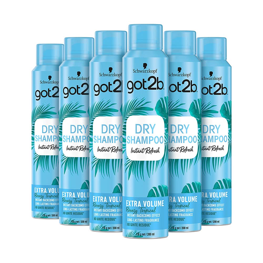 Schwarzkopf got2b Fresh It Up Extra Volume Dry Shampoo, Refreshes Hair Inbetween Washes, No White Residue, Vegan, Silicone Free, 200 ml - Pack of 6