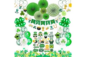 St Patricks Day Decorations, 92 Pcs St Patricks Day Accessories for Irish Party Supplies - Including Hanging Swirl, Paper Fan