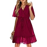 KIRUNDO Women Casual Summer Fall Dresses Long Sleeve Floral Wrap V Neck High Waist Ruffle Tiered A Line Flowy Mini Dress