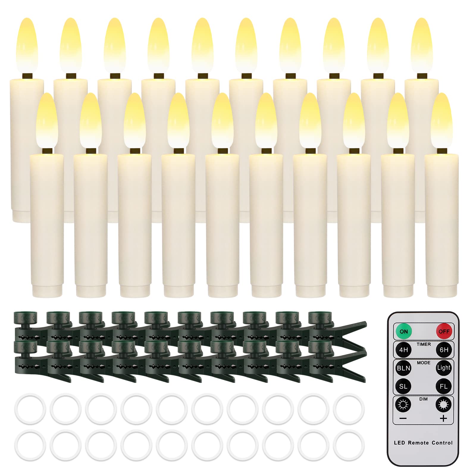 Daord 20 PCS Flameless LED Taper Candles Flickering Flame Battery Operated with Remote & Timer Warm White Christmas Tree Candle Lights for Home Kitchen Garden Birthday Party Decoration (20 PCS,Ivory) Image