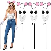 Coziyee 12 Pcs Mouse Costume Accessories Set Mouse Ears Headband Sunglasses White Gloves Cane for Halloween Party Dress Up