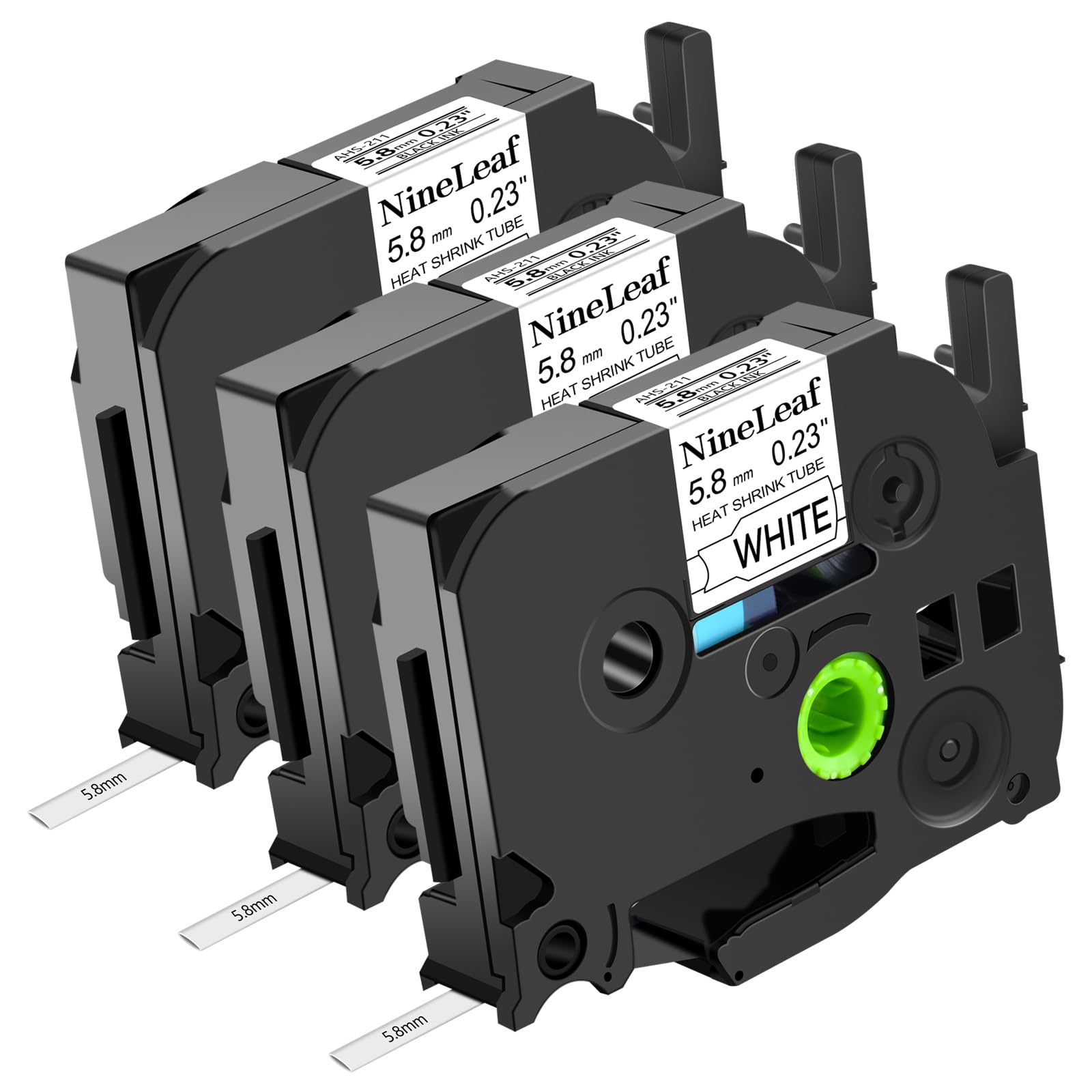 NineLeaf 3 Pack Compatible for Brother Heat Shrink Tube Label Tape 5.8mm HSe-211 HSe211 HS211 HS-211 HSE Black on White for P-Touch PT-E300 E500 E550W E800W P900 H500 Label Maker use in Cables Wires