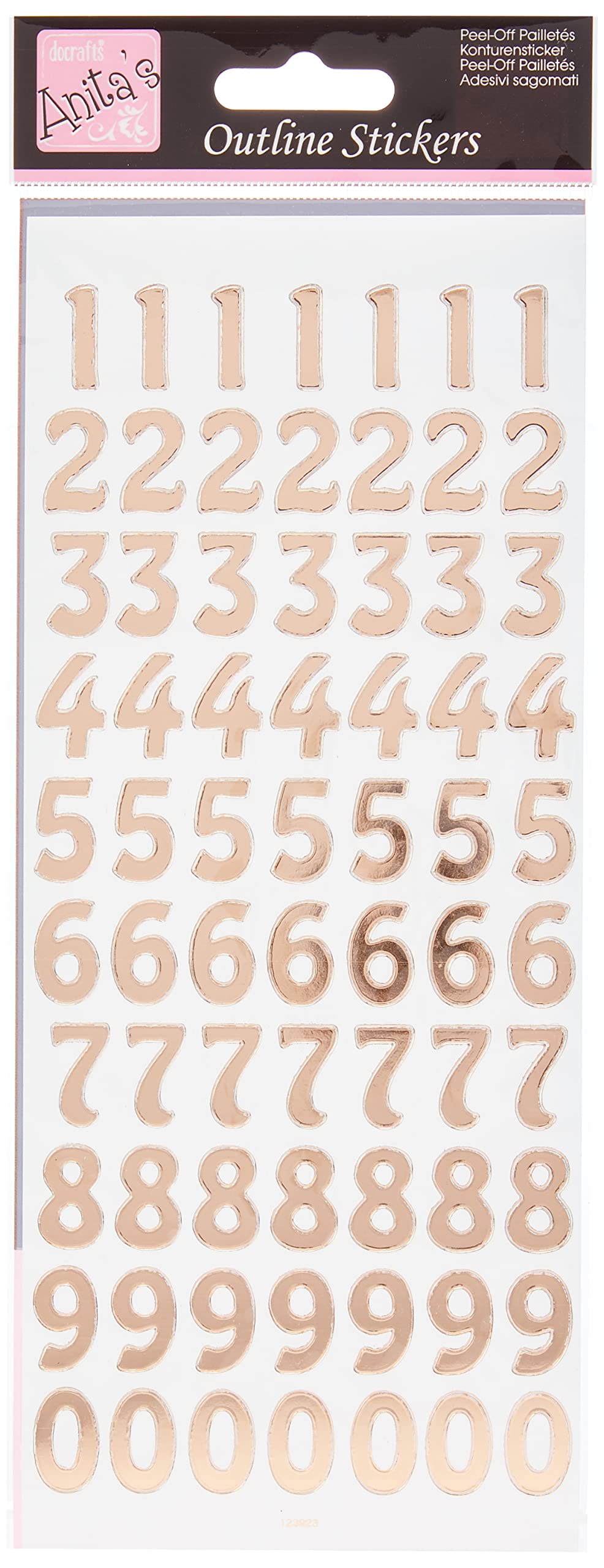 Anitas Outline Stickers, Large Numbers, Rose Gold on White, For Scrapbooking, Card Making, Kids Play, Homework, Art, Craft, Embelish, Decorative, Paper, Card, Glass, Metal, Plastic, Foam
