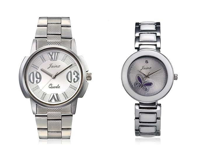 Silver, Grey Dial Analogue Couple Watch