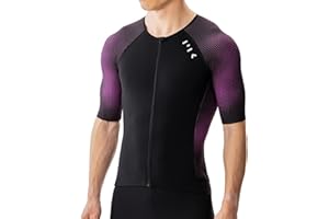 MY KILOMETRE Men's Triathlon Top Full Zip Short Sleeve Tri Shirt, Quick-Dry, UPF 50+ Protection with Reflective Back Pockets
