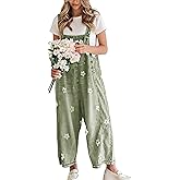 utcoco Women Floral Printed Adjustable Strap Denim Bib Overall Wide Leg Jeans Casual Baggy Overalls Jumpsuit