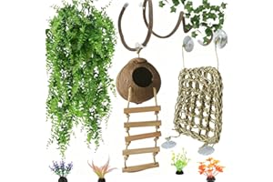COSOC Leopard Gecko Tank Accessories. Reptile Hammock Vines Plants with Coconut Shell Ladder Hideout Hermit Crab Decor for Bearded Dragon Lizard Chameleon Crested Gecko Tortoise Snake