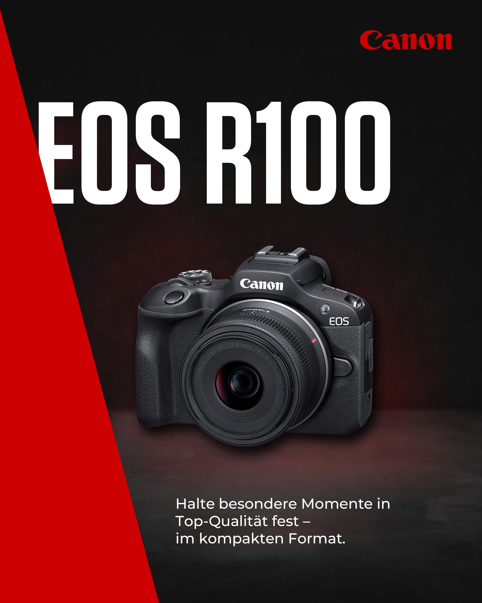 Canon EOS R100 + RF-S 18-45mm F4.5-6.3 is STM Objektiv + Kameratasche + 64GB SD-Karte (Spiegellose Digitalkamera, 4k Videokamera, 24,1 Megapixel, Bildstabilisator, Objektivsteuerring, WLAN) schwarz 2