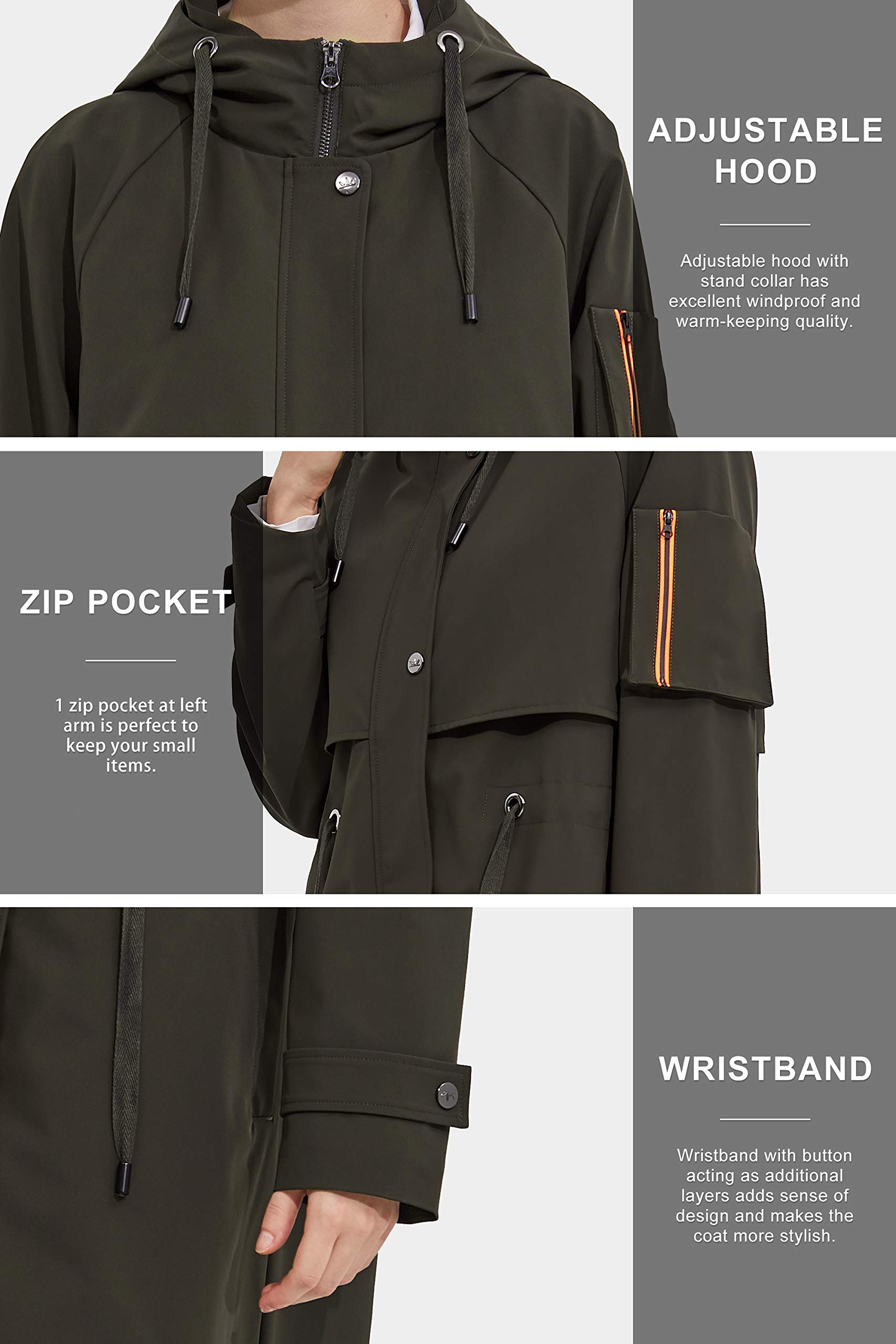 Orolay Women's Long Windbreaker Hooded Light Jacket Active Outdoor Anoraks