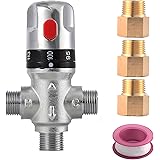 TreMax Thermostatic Mixing Valve,Shower Water Mixing Valve, With 1/2“G to 1/2‘’ NPT Connection Adaptors, Water Temperature Co