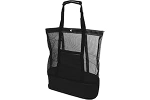 SUNGOOYUE Insulated Beach Mesh Bag, Stylish Large Capacity Tote with Double Zippered Removable Cooler and Exterior Pocket, fo