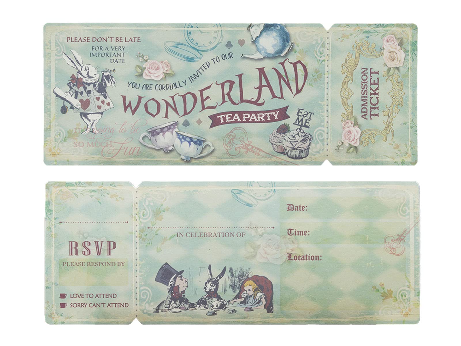 Summer-Ray 24 sets Vintage Alice in the Wonderland Tea Party Invitation with Sleeve Holder