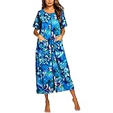 Ekouaer Women Robes Zipper Front Short Sleeve Full Length Housecoat with Pockets Loungewear S-4XL