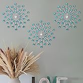 SIYIKRYP Set of 3 Crystal Sunburst Wall Decor – 9.8" Metal Wall Art with Blue Rhinestone Accents – Modern 3D Starburst Hanging Ornaments for Living Room, Bedroom, Office