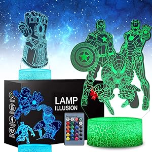 3 Pattern 16 Colors 3D Illusion Night Light Super Hero Lamps Birthday Xmas Festival Gifts for Boys Kids Room
