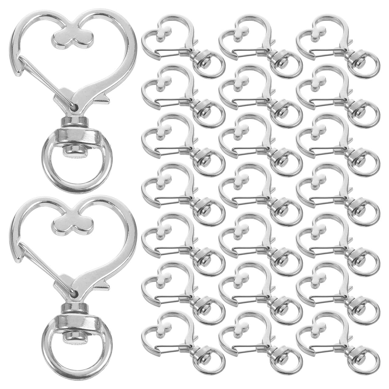 Milisten Heart Keychain Accessories Zinc Alloy Keyring Buckle 50 Pcs Silver Key Holder Rings for DIY Bags Decorations