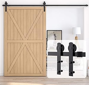 HomLux 12ft Heavy Duty Sturdy Sliding Barn Door Hardware Kit, Single Door-Smoothly and Quietly, Easy to Install and Reusable - Fit 1 3/8-1 3/4