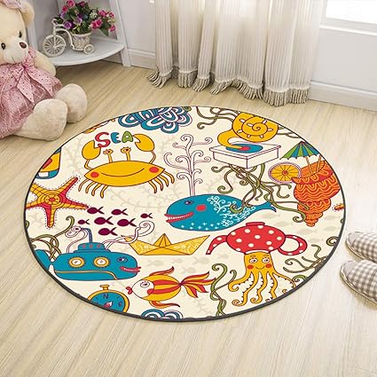 Tapis De Bain Rond Dessin Animé Lavable Morbuy Absorbant