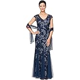 Alex Evenings Women's Long Fit and Flare Dress Godet Detail (Petite and Regular)