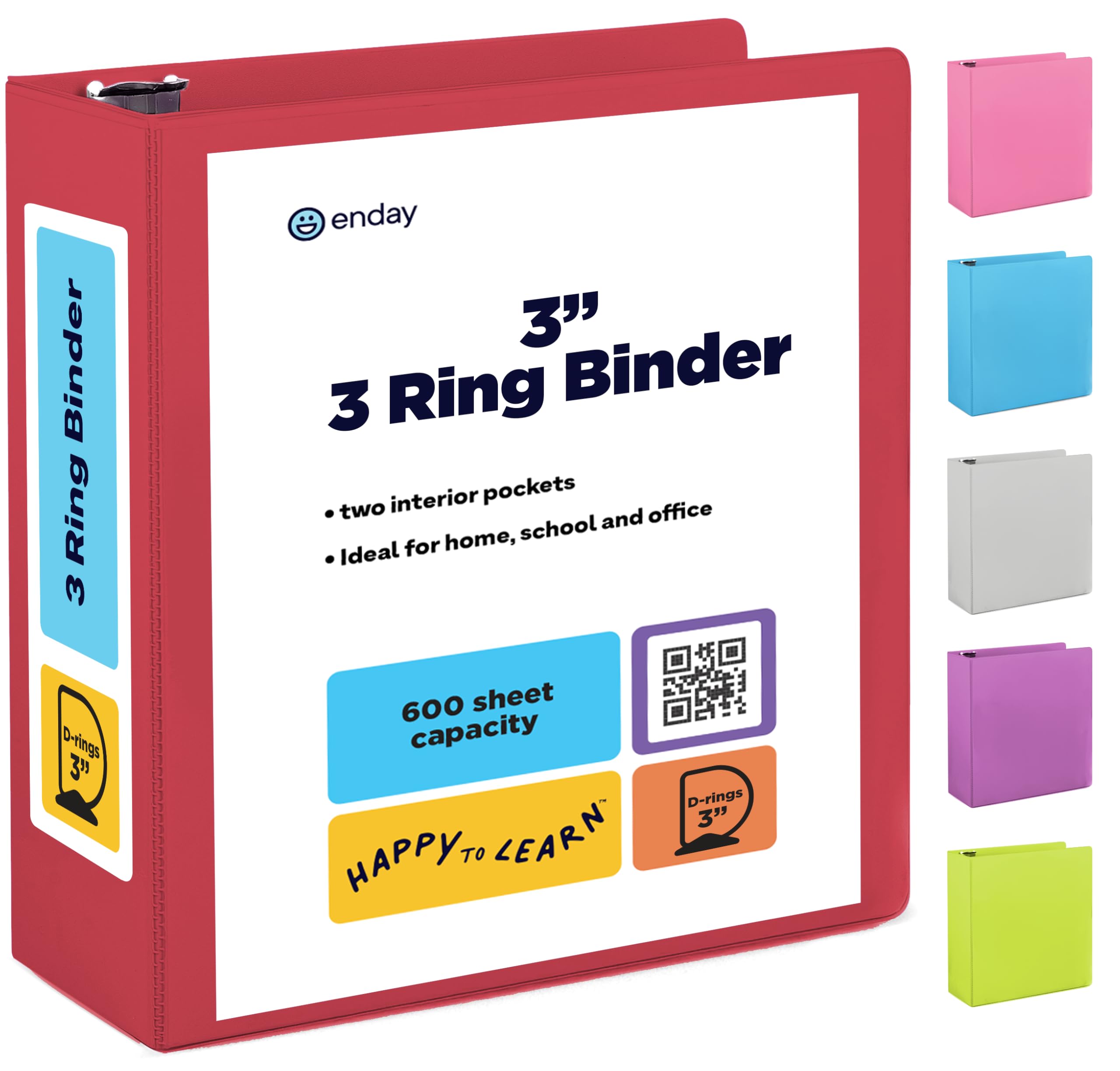 Photo 1 of 3 Inch Binder 3 Ring Binders Red, Slant D-Ring 3” Clear View Cover with 2 Inside Pockets, Heavy Duty Colored School Supplies