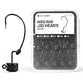 20Pack Weedless Ned Rig Jig Heads with Molded Bait Keeper for Bass Fishing | Mushroom style head for finesse fishing, weedless presentation with EWG offset hook 1/16 1/8 3/16 1/4oz