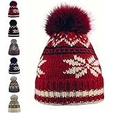 Fulcyla Kids Winter Knit Beanie Hat for Boys Girls Age 3-8 with Faux Fur Pom Warm Fleece Lined