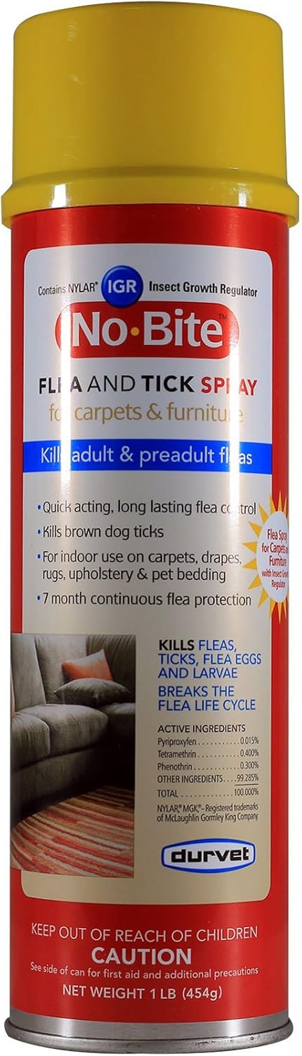 Durvet No Bite IGR Flea and Tick Spray, 16 Ounces, for Carpets and Furniture