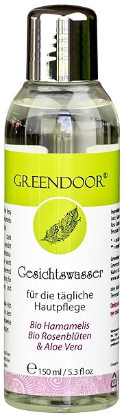 Greendoor natürliches Gesichtswasser mit BIO Hamamelis, BIO Rosenblüte und Aloe Vera Saft, 150ml, tonisierend, klärend, entsp