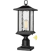 Beionxii Dusk to Dawn Outdoor Post Lights, 21inch Large Exterior Lamp Post Light Pier Mount Lantern with Base, Black Cast Alu