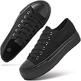 hash bubbie Platform Sneakers for Women White Platform Shoes Low Top Tennis Shoes Non Slip Black Fashion Canvas Sneakers