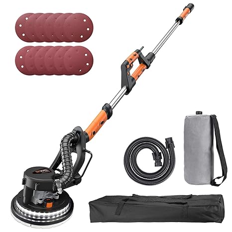 Trockenbauschleifer, Tacklife 800W Wandschleifer, 98% Selbstreinigender, Abnehmbare Schleifbasis für Ecken, 4.5M Kabel, 12PCS