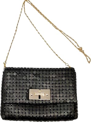 black crossbody bag with gold chain