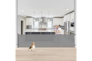 GRENFU 105 Inch Extra Wide Baby Gate Retractable Dog Gate for Large Openings Stair Gates for Kids or Pets New Upgrade Mesh Dog Gate Outdoor Retractable Baby Gates Indoor Baby Gates for Doorways, Stairs, Gray